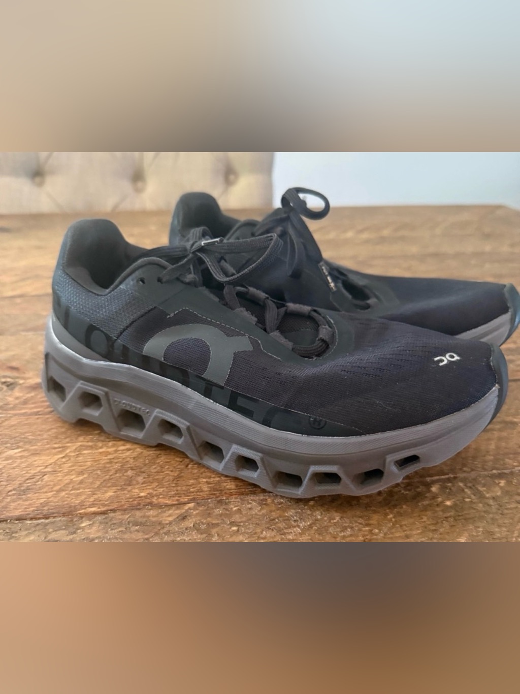 On Cloud Running Womenâs Cloudmonster Black And Gray Athletic Shoes (Size 8.5)